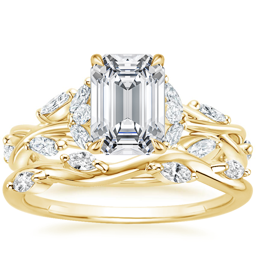 18K Yellow Gold Secret Garden Diamond Ring 1 2 ct. tw. with Winding Willow Diamond Ring 1 8 ct. tw